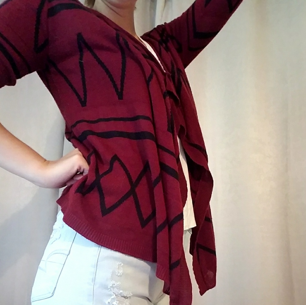 Maroon Aztec Pattern Cardigan.